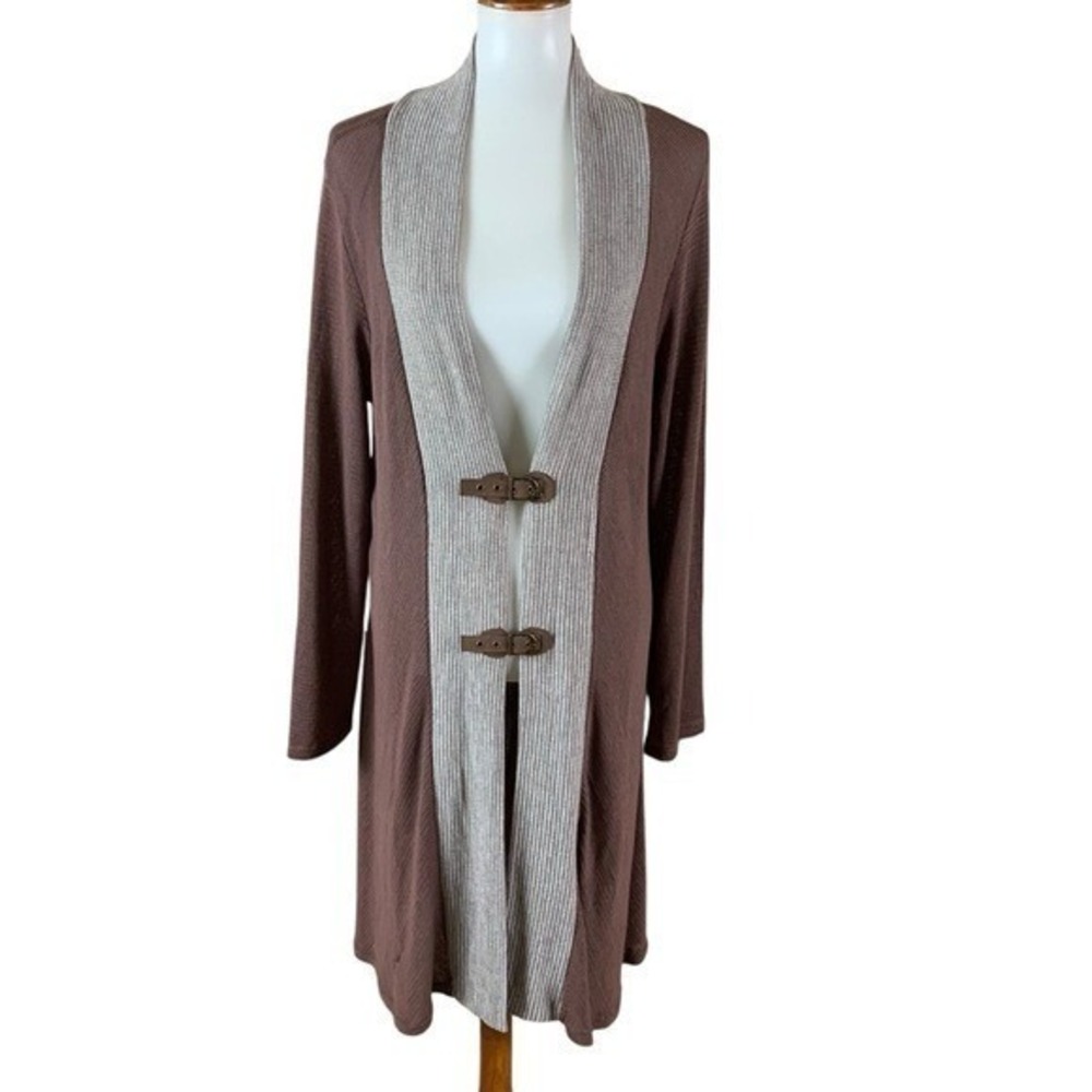Simply Noelle Brown Open Front Cozy Knit Cardigan Longline Drape L XL